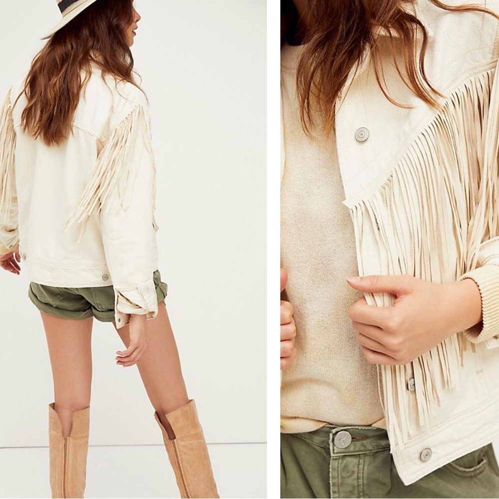 We The Free Cream Fringe Jean Jacket